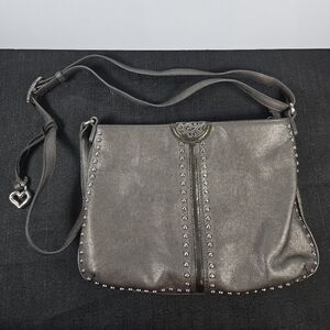 BRIGHTON "Pretty Tough" Grey Pebbled Leather Crossbody Bag